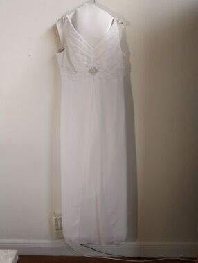 Galina Women White Sleeveless V-Neck Bridal Gown wit Rhinestone Waist Accent 14W